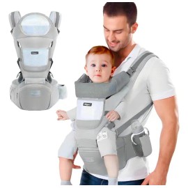 Cangurera Portabebé Mochila Multifuncional Con Asiento Bebé Color Gris