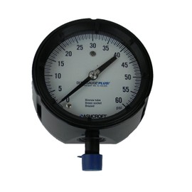 Ashcroft Duragauge Type 1279 Black Phenolic Case Pressure Gauge, C510 Grade A Phosphor Bronze Tube, Brass Tip, Silver Brazed, Brass Socket, Solid Front Case, 4.5" Dial Size, 1/2" NPT Lower Connection, 0/60 psi Pressure Range