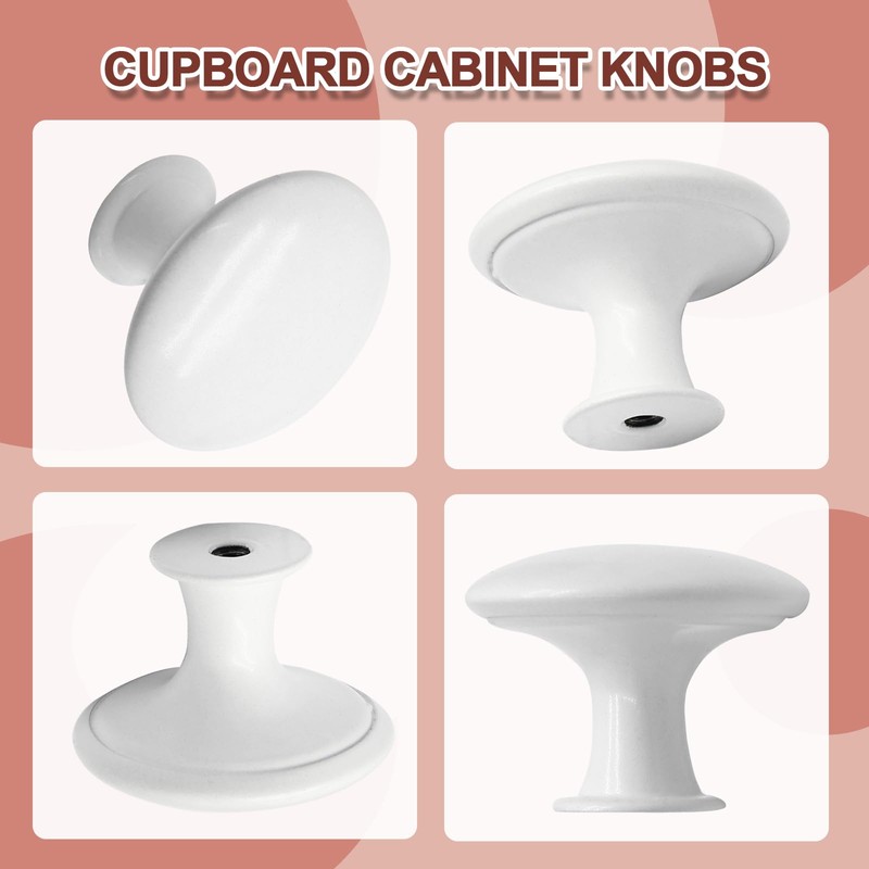 Jiozermi 6 Pcs White Round Antique Brass Kitchen Cabinet Knobs