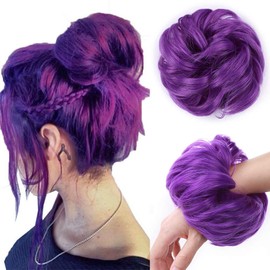 Messy Hair Bun Hair Scrunchies Extension Curly Wavy Thick Synthetic Chignon for women Updo Hairpiece Ponytail Hair Accessories Purple 30g