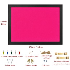 Pink Bulletin Boards Cork Board with Felt, 38x28CM Small Display Pin Board Vision Board for Walls, Jewelry, Notes, Collection, Photos, Office, Wood Framed(Black) & Felt(Pink), 1pc