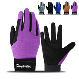 FINGER TEN Kids Horse Riding Gloves Youth Non Slip Grip, Boys girls Equestrain Breathable Stretchable Sweat Absorbent fit All Seasons for Cycling Sport School Bike (Purple, L)