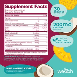 Wellah Get-Going Pre-Workout Drink Mix (Blue Hawaii Flavored, 30 Servings)