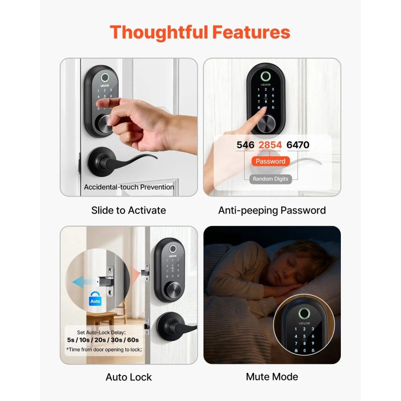 Electronic Biometric Fingerprint Door Lock Set Keyless Entry & Auto-Locking