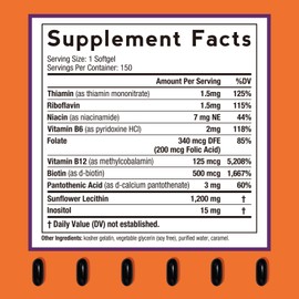 Doctor's Recipes Sunflower Lecithin 1200 mg, for Men & Women, Non-GMO, All 8 B Vitamins with Folate, Methyl B12, B6, Biotin & Inositol, Nerve, Cellular Energy Support, 150 Softgels