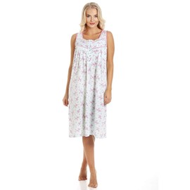 Camille Womens Sleeveless Floral Ladies Nightdress with Pretty Lace & Satin Detailing Around Neckline - Below-The-Knee Nighties for Summer Nightwear 14-16 Aqua