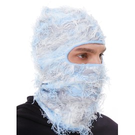 ROXUN Distressed Balaclava Ski Mask, Shiesty Yeat Airsoft Custom Camo Knitted Face Mask for Men/Women Light Blue Mixed