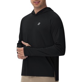 Runhit Mens Fishing Shirts Long Sleeve UPF 50+ Sun Protection Hoodie Lightweight Quick Dry Outdoor Rash Guard Black XL