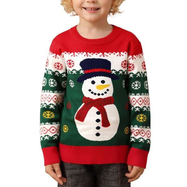 Christmas Little Kids Pattern Knit Ugly Snowman Outfit Pullover Winter