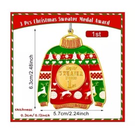Unbranded 3 Pcs Christmas Ugly Sweater Medal Award Contest Christmas Tree