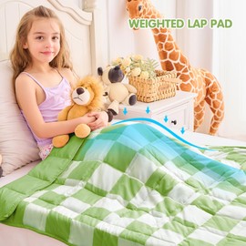 yescool Weighted Blanket 3 Pounds Checkered Weighted Lap Blanket, Green Heavy Blanket for Sleeping, Washable Weighted Throw Blanket Weighted Comforter for 20-40lbs, 36"x48"