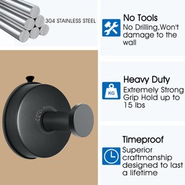 WAYCOM Suction Cup Hooks for Shower, 2Pcs Towel Hooks for Bathroom Wall SUS304 Vacuum Stainless Steel Shower Hooks Bathroom, Kitchen, Glass Door, Tile – Loofah, Towel, Coat, Bath Robe Hook Holder