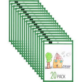 Nezyo Dry Erase Pockets Plastic Job Ticket Holders Shop Holder Order Pockets Clear Sleeves Tickets Folders Plastic Sleeves Paper Teacher Supplies for Classroom(14 x 10 in,Dark Green,20 Pcs)