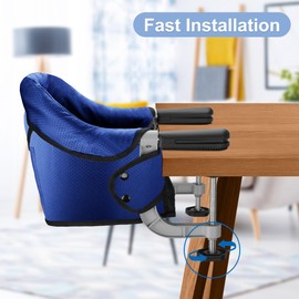 Fast Table Chair Hook on Chair Clip on Table Clamping Chair Portable Heavy Duty Feeding Seat, Fold-Flat Storage, Attach to Table Removable Travel Chair for Babies and Toddlers (Blue)