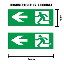 Emergency Exit Sign, Pack of 5, Premium Stickers, 24 cm x 9 cm, Escape Route, Safety Marking (Arrow ←)