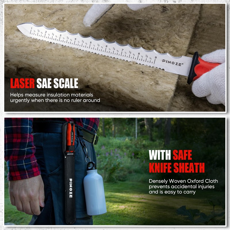 11" Insulation Knife, Stainless Steel Blade Insulation Cutter w/Laser Scale,