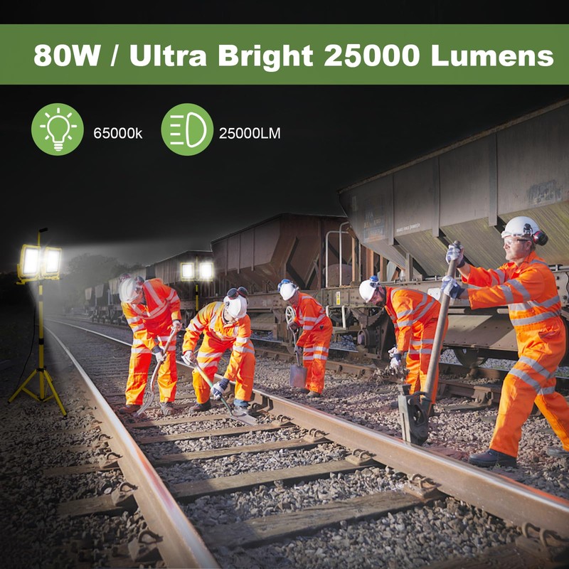 25000 Lumen Work Lights with Stand, Dual Head LED Work