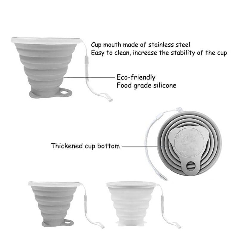Intatikoo Silicone Collapsible Cup,Collapsible Cups for Camping,Folding Cup with Lids,Collapsible