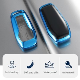 Kimity for Ford Key Fob Cover, Stylish Soft TPU Key Case for Fusion Mustang F150-350 Edge Explorer Lincoln MKZ MKC MKX,etc.(5 Button) Shell Series Keyless Entry Smart Car (Blue, A)