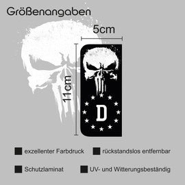 Finest Folia 2 x DE Sticker for Car Number Plate Perfect Fit for EU Field Design Sticker for Tuning Number Plate Car Sticker Car Wash Resistant Weatherproof R166 (02 Punisher Black)
