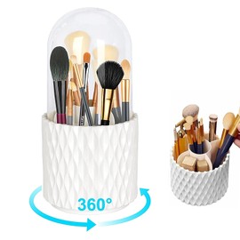 MONBEHJKA Make Up Brush Storage 360° Rotating Organiser Make-Up 5 Compartments Storage Makeup Dressing Table Organiser with Lid for Lipstick Eyeshadow Brush for Room Decor