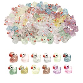 Bliceon Mini Glitter Ducks, 12 Colors, Tiny Resin Ducks for Aquariums, Dollhouses, Fairy Gardens and Landscape Decor, 120Pcs Craft Supplies