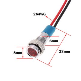 CESFONJER 5 pcs 6mm 1/4" LED Metal Indicator Light 12V Waterproof Signal Lamp Pilot Dash Directional Car Truck Boat with Wire (Red color)