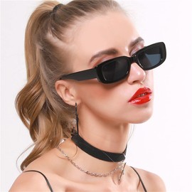 ADE WU Rectangle Sunglasses for Women Men Retro 90s Black Brown Frame Sunglasses Y2K Trendy 2 Pack