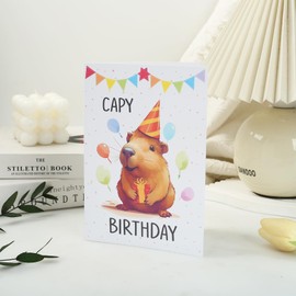 Wasise Capybara Birthday Card - Capybara Gifts, Cute Animal Birthday Cards, Cute Capy Greeting Card with Envelope, Beautiful Animal Design Gifts for Women Friend Teacher (Blank Inside)