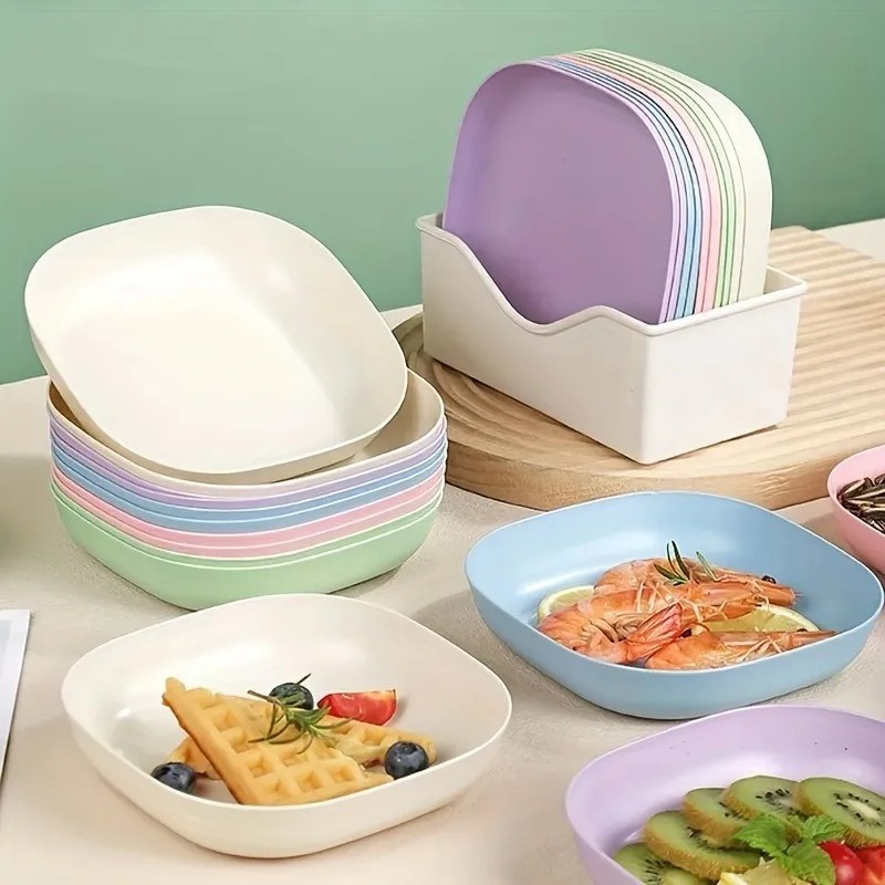 10 Platos Cuadrados Con 1 Soporte, Juego De Bandejas De