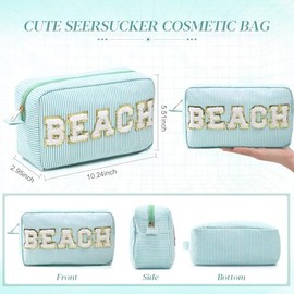 Cosmetic Bag Organizer Travel, Compact Lightweight Accessory for Travel and Daily Use - Sanwuta Seersucker Beach Makeup Chenille