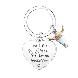 Ghloyza Funny Highland Cow Keyring Highland Cow Lover Gift for Women Girls Just A Girl Who Loves Highland Cows Keychain Animal Lover Gift Keychains