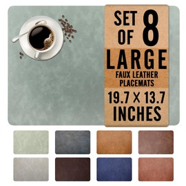 UnivoColors Washed Cowhide Pattern Faux Leather Big Size Placemats Set of 8, Waterproof Easy to Clean Anti-Slip PU Table Mats for Party Decoration19.7″×13.6″,Light Green Retro Cowhide Pattern