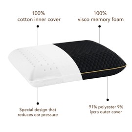 MEFOPILO Travel Memory Foam Pillow for Sleeping, Comfortable Camping Pillow, 15.75x11.81x3.94 inches, Easy to Carry Portable Bag, Soft, Breathable, Washable Pillowcase (Black)