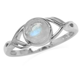 Silvershake 7mm Natural Round Shape Moonstone White Gold Plated 925 Sterling Silver Casual Solitaire Ring Size 10