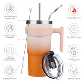 BJPKPK Tumbler With Handle And Straw 20 oz Stainless Steel Insulated Tumbler Cups With Lid For Water Or Ice Coffee,Coral