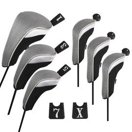 Andux 6pcs/Set Golf Club Head Covers Woods Driver Fairway Hybrid Set (3 Hybrids + 3 Woods) Black/Grey