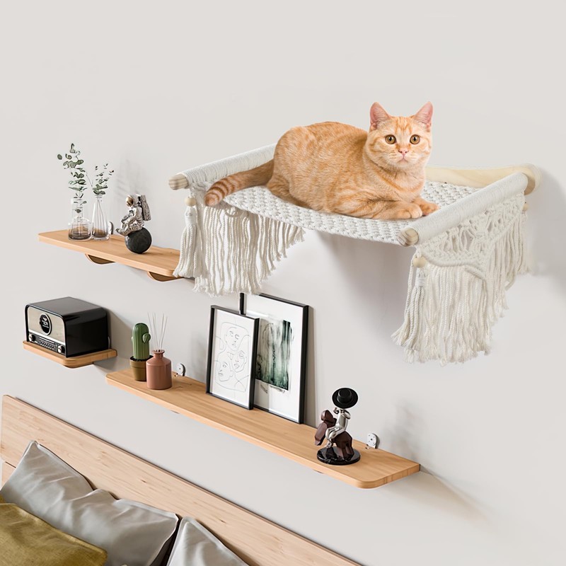 nets Tribe Macrame Cat Wall Shelves & Hammock - Comfy