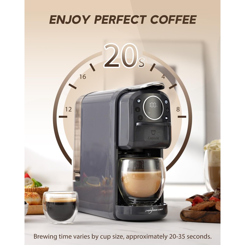 PURHUGO CHEF Multi-Capsule Espresso Machine, Brews Coffee or Hot Water,