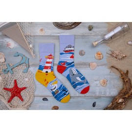 Spox Sox Casual Unisex Multicoloured Socks for Individualists, Sea and lake shore, 36-39