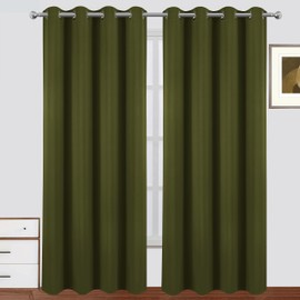 LEMOMO 100% Blackout Curtains 52 x 84 Inch Olive Green Curtains 2 Panels Darkening Thermal Insulated Bedroom Curtains