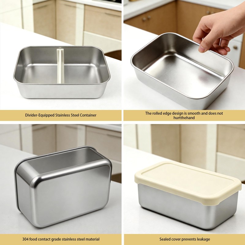 Koocovel Leak-Proof 3-Piece Stainless Steel Lunch Box Set Metal Lunch