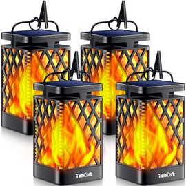 TomCare Solar Lights Outdoor Flickering Flame Solar Lantern Outdoor Hanging Lanterns Decorative Outdoor Lighting Solar Powered Waterproof LED Flame Christmas Lights for Patio Garden, Black 4 Pack