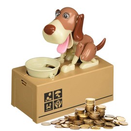 Jooheli Hungry Dog Money Box, Cute Dogs Steals Coins Like Magic Coin Nibbles Money Box Birthday Gift for Children, Puppies Piggy Bank, Brown