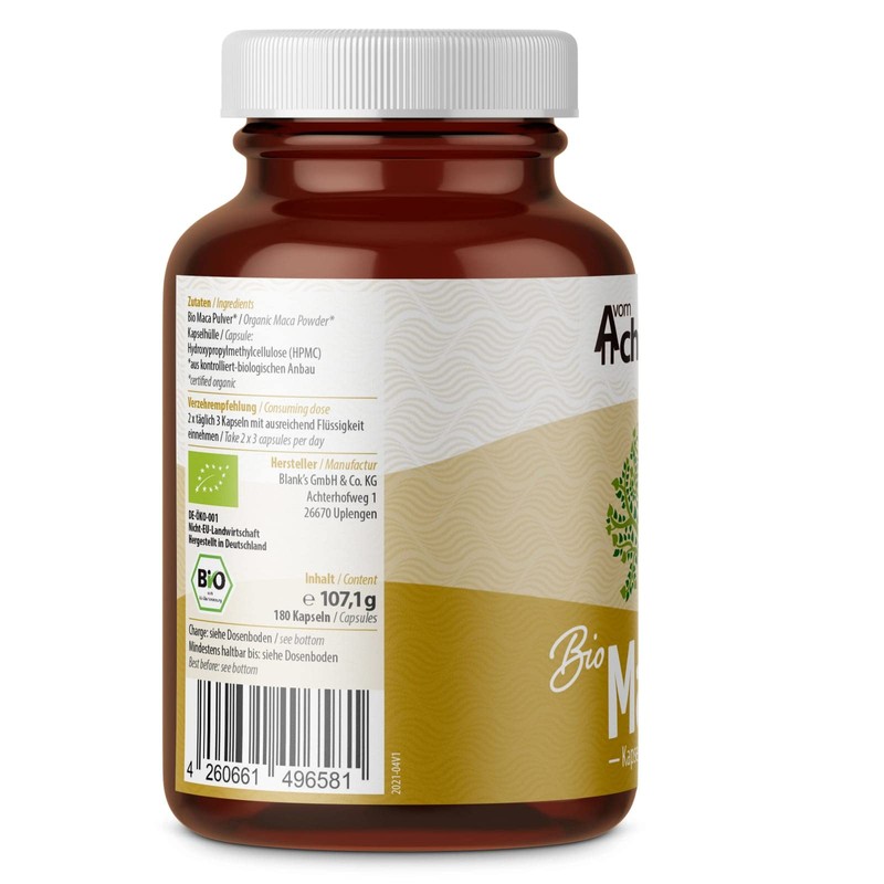 Achterhof Maca Capsules Organic 180 Pieces, High Dose with 3000