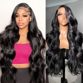 Body Wave Lace Front Wigs Human Hair Pre Plucked 13x6 Lace Frontal Wigs 200 Density HD Transparent Lace with Baby Hair Natural Hairline Gluesless Wig for Women Bleach Knots Natural Black 24 Inch