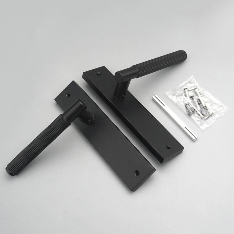Decoranddecor Hera Matt Black Knurled Backplate Door Handles Set –