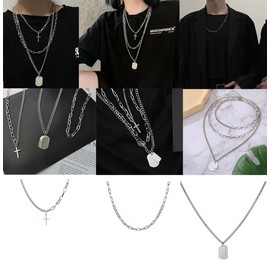 MOKAVIKY 25 Silver Layered Necklaces for Women Simple Punk Chunky Necklaces Silver Chain Goth Necklace (3pcs Silver)