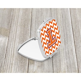 Caroline's Treasures CJ1062-TSCM Letter T Chevron Orange and Regalia Compact Mirror Decorative Travel Makeup Mirror for Women Girls Gifts Pocket Makeup Mirror Folding Handheld