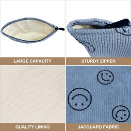 Lyork Corduroy Makeup Bag, Cosmetic Bag with Zipper Closure, Make Up Bag Handbags Purses Pouch Travel for Women, Smile Dots Organizer Storage Bag Girls Pencil Case, Clean Girl Aesthetic Must Haves